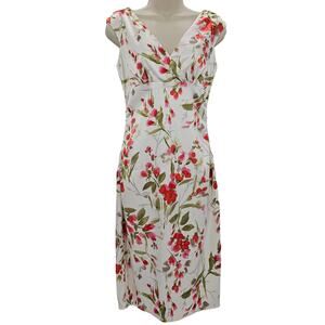 VTG Maggy L Womans size 4 Sleeveless Floral Midi Sheath Dress V-Neck and Back